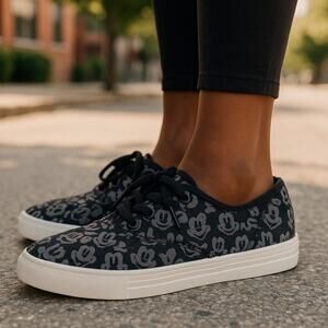 Disney Mickey Mouse Canvas Sneakers Size 10 Black Grey Retro Streetwear Shoes